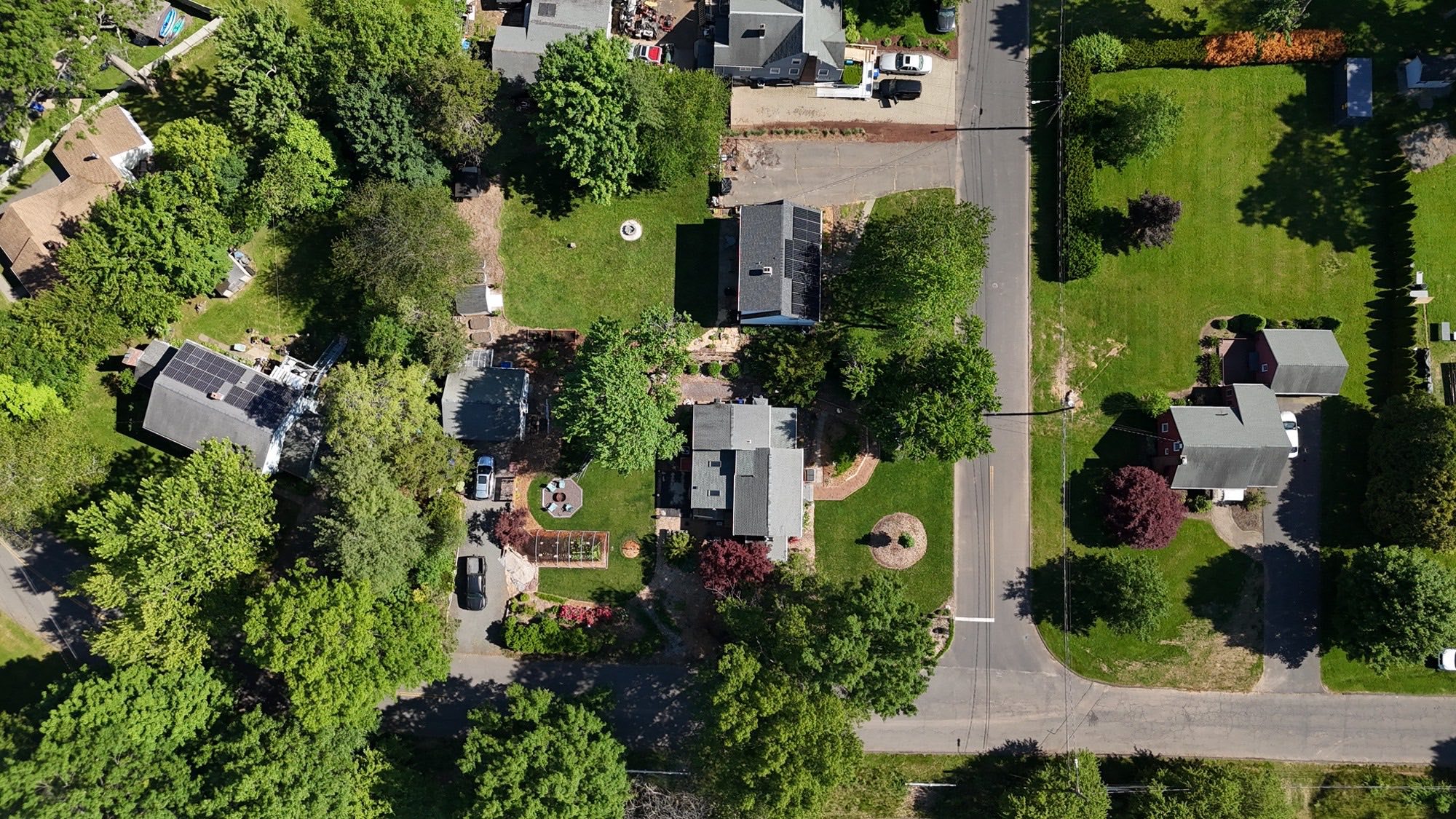 Aerial view of a multi-zone landscape transformation in progress