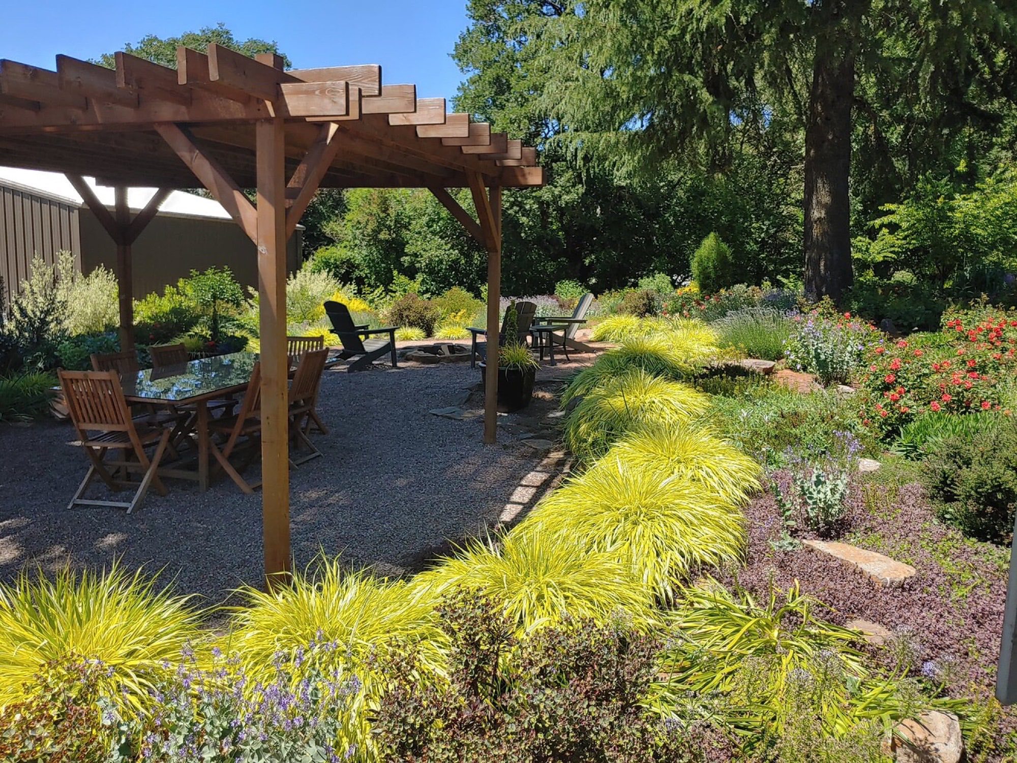 Estate-scale landscape with natural stone paths and layered plantings
