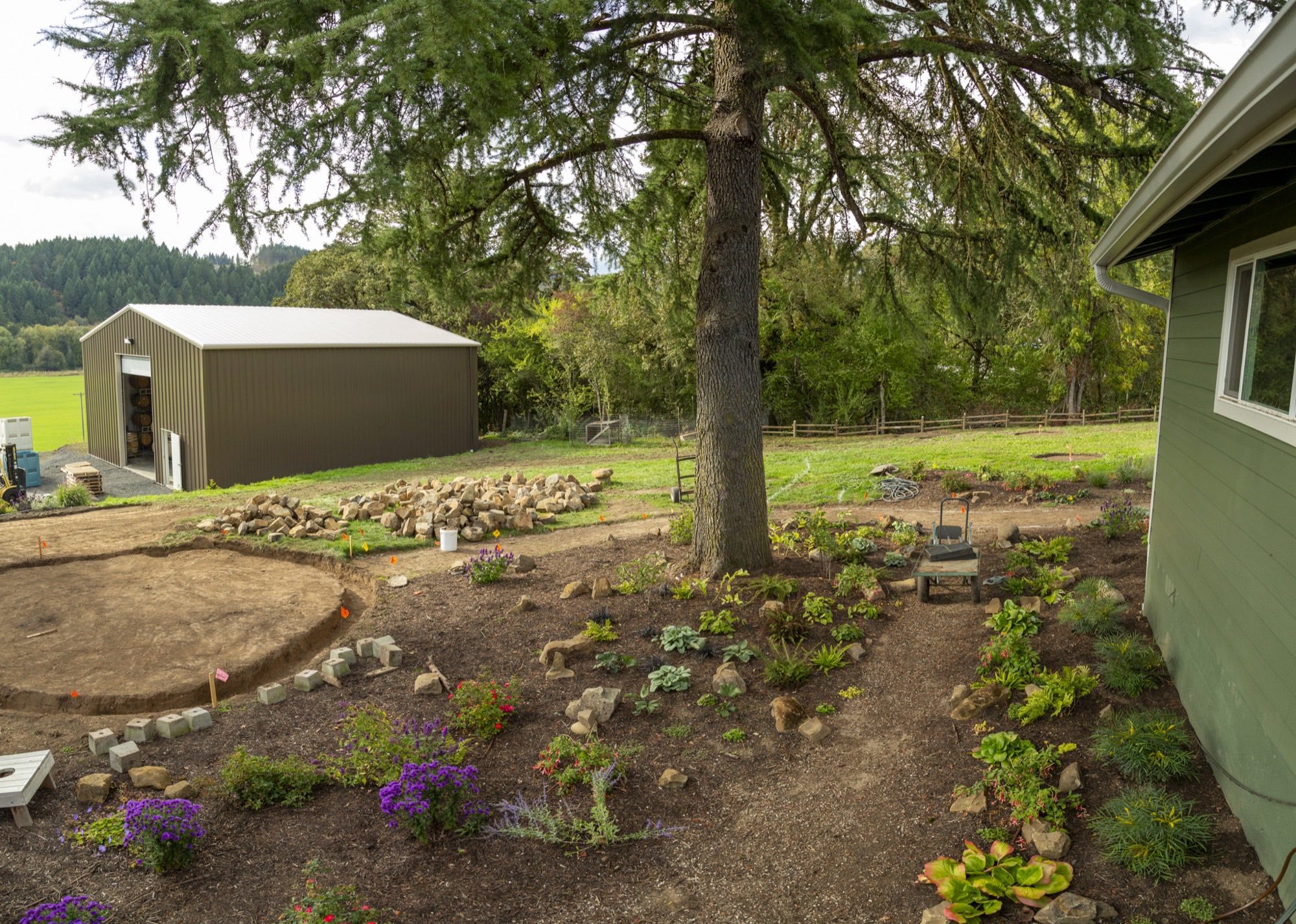 Panoramic view of an estate-scale landscape installation